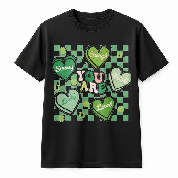 St. Patricks Day T-Shirt | Retro Lucky Shamrock Heart Graphic | Premium Cotton Unisex Tee | Cute Teacher Gift & Holiday Appar