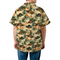 Helicopter Hawaiian Shirt | Tropical Volcano & Palm Tree Print | Premium Lightweight Polyester | Vacation Gift For Pilot And Aviation Lover