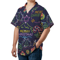 Neon Christmas Hawaiian Shirt | Festive Holiday Pattern With Snow Globes & Reindeer | Premium Wrinkle-Resistant Poly | Fun Christmas Party Gift For Men