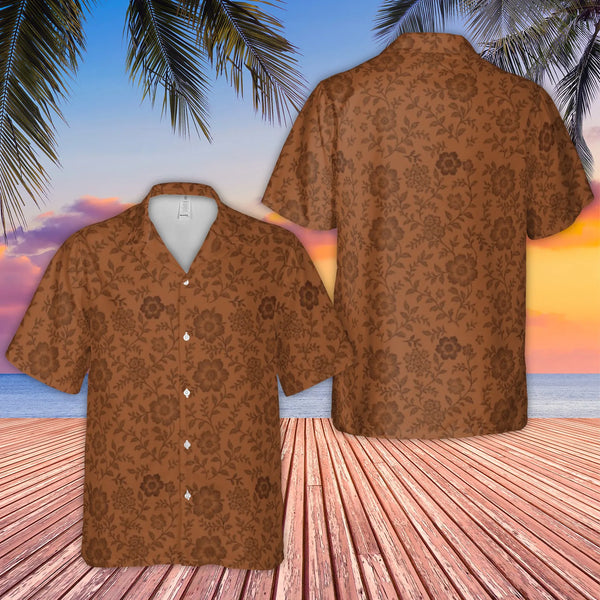 Brown Floral Hawaiian Shirt | Vintage Aesthetic Botanical Print | Lightweight Woven Polyester | Tropical Beach Vacation Gift 
