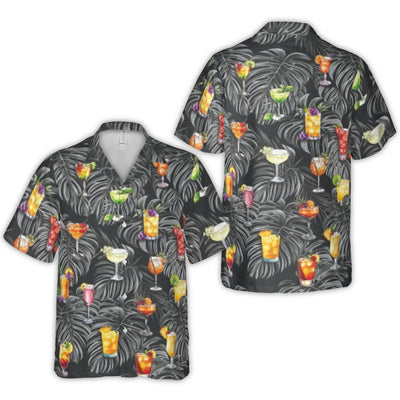 Cocktail Print Hawaiian Shirt | Tropical Palm Leaf Pattern | Breathable Woven Polyester | Fun Vacation Gift for Men