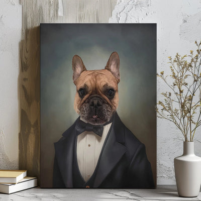 French Bulldog Canvas Wall Art | Dapper Dog in Tuxedo Portrait | Premium Gallery Wrap Decor | Unique Gift for Dog Lovers & Pet Owners