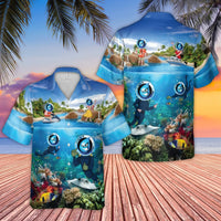 Scuba Diving Hawaiian Shirt | Tropical Ocean Coral Reef Print | Breathable Woven Polyester | Fun Vacation Gift for Divers