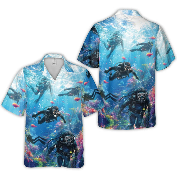 Scuba Diving Hawaiian Shirt | Underwater Coral Reef Ocean Print | Premium Wrinkle-Resistant Polyester | Gift for Ocean Lovers