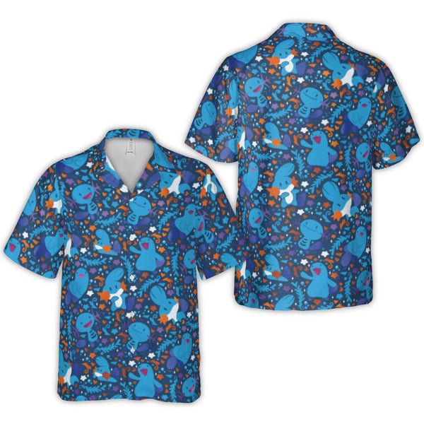 Cute Axolotl Hawaiian Shirt | Blue Creature Summer Button-Down | Premium Lightweight Polyester | Gamer Gift For Him And Her